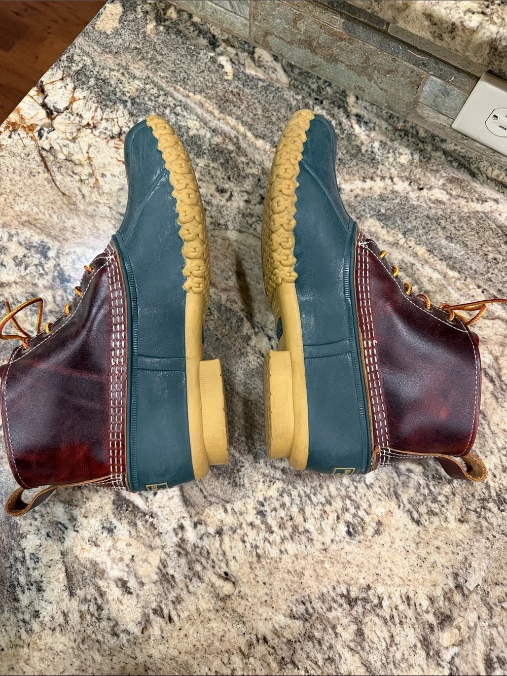 L.L. Bean Men's Brown Leather & Green Rubber Rain/Snow Boots